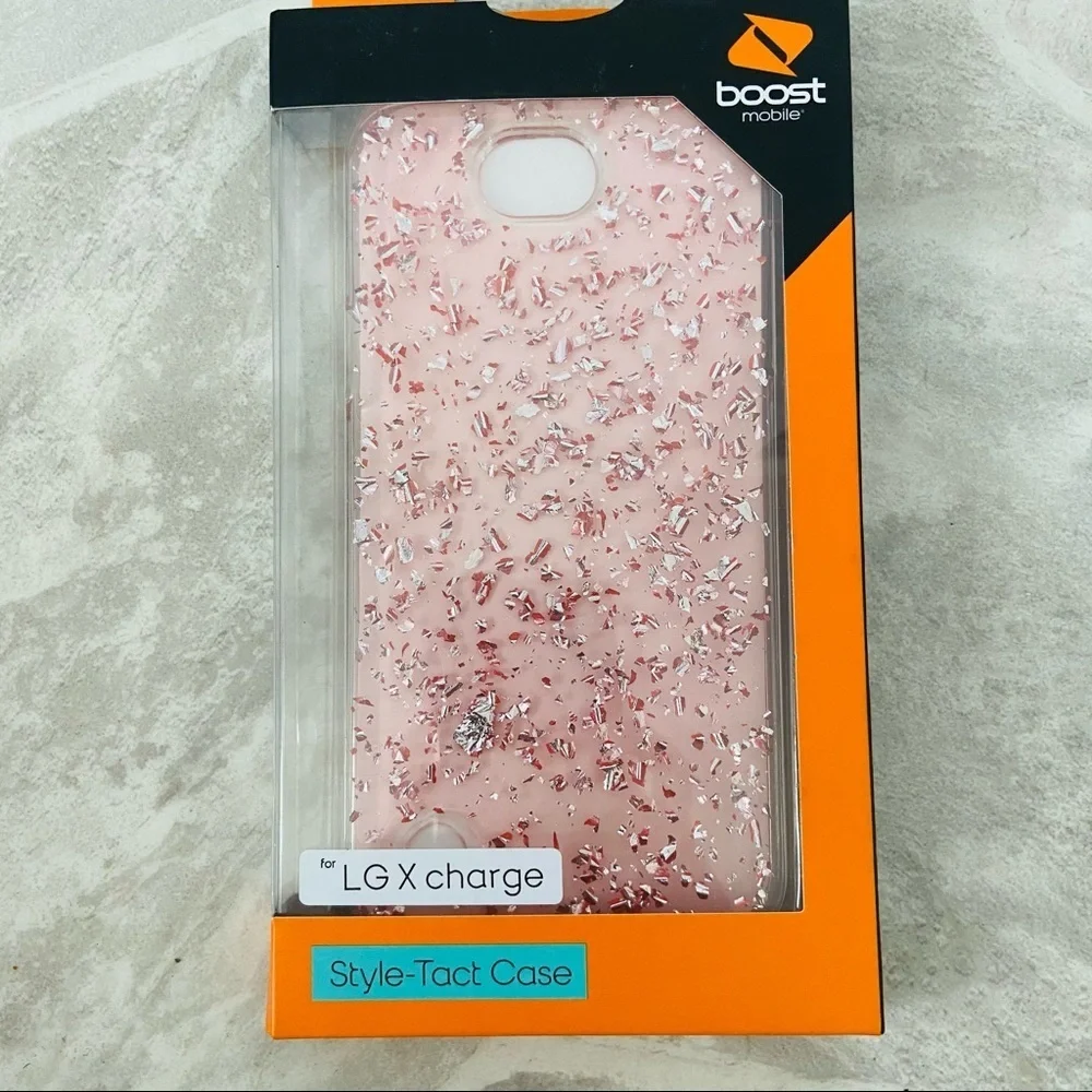 NWT LG X charge pink sparkly speckled style-tact protective phone case